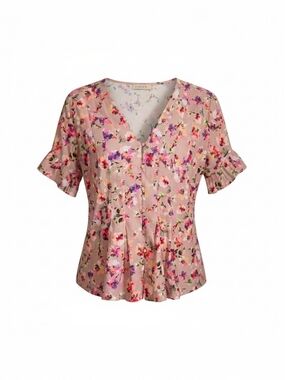 dolan Pink Multi Floral V-Neck Ruffle Sleeve Top